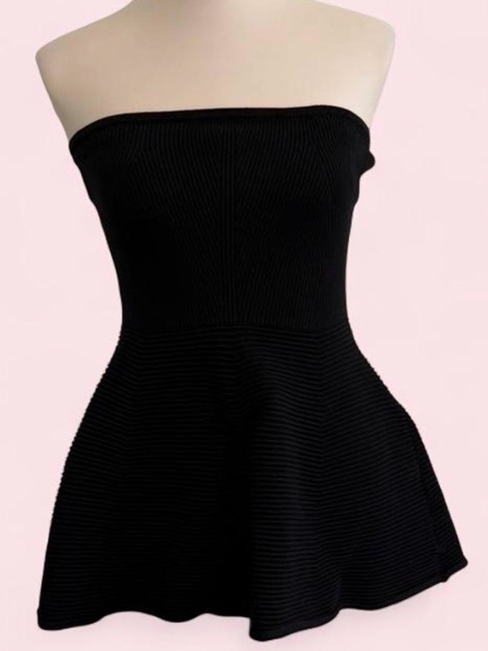 Anthropologie Black Strapless Ribbed Fit-and-Flare Top